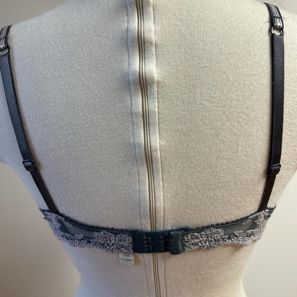 Vintage Allande French Fine Lingerie Floral Embroidered Bra Grey & Pink 34 C - Picture 3 of 8